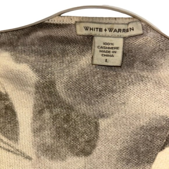 white + warren neutral khaki 100% Cashmere FLOWER print cardigan sweater… - Picture 2 of 5